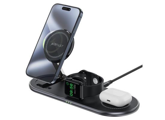 ACEFAST E19 Qi2 3-in-1 Desktop Wireless Charging Holder Magnetic wireless charger for phone, TWS headset, smart watch. Compatible with all iPhone mobile - Black